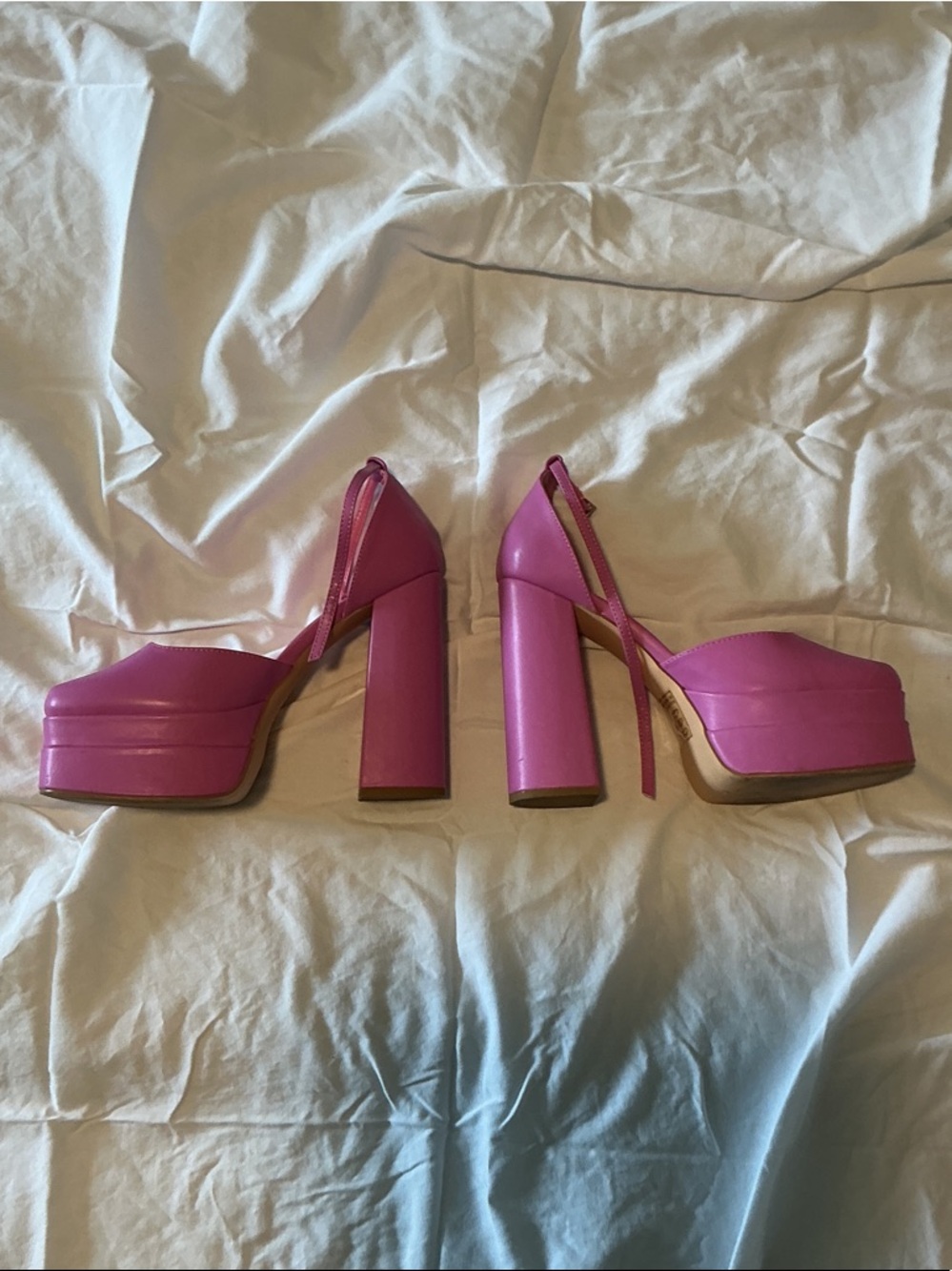 Barbie pink SHEIN Hot Pink Square-Toe Ankle Strap Block 6” platform Heels